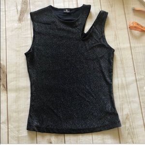 Black shimmer cold shoulder top